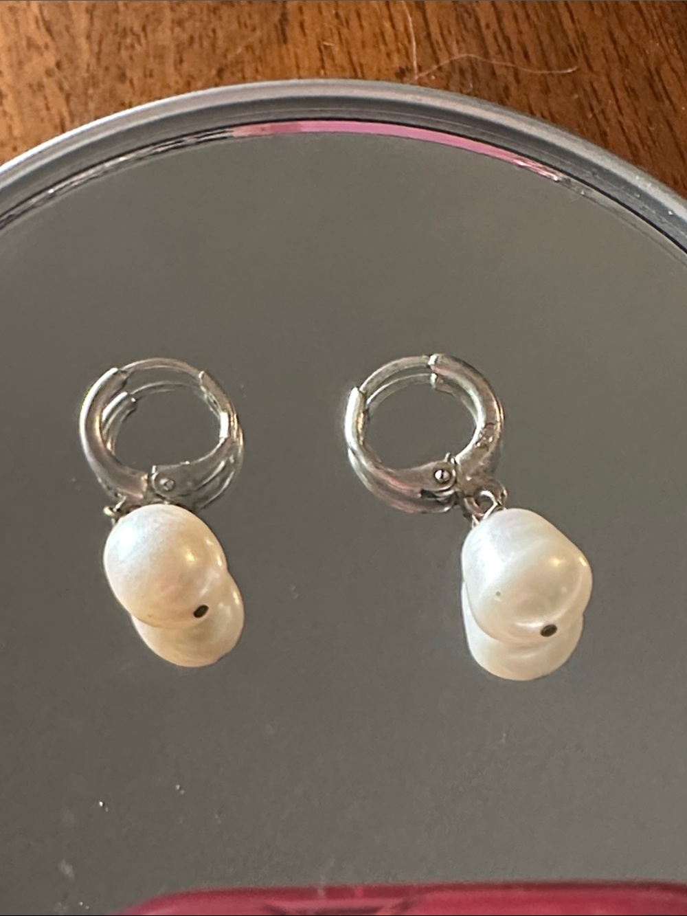 925 Sterling Silver Hoop Earrings with White Baroque Pearl Drops